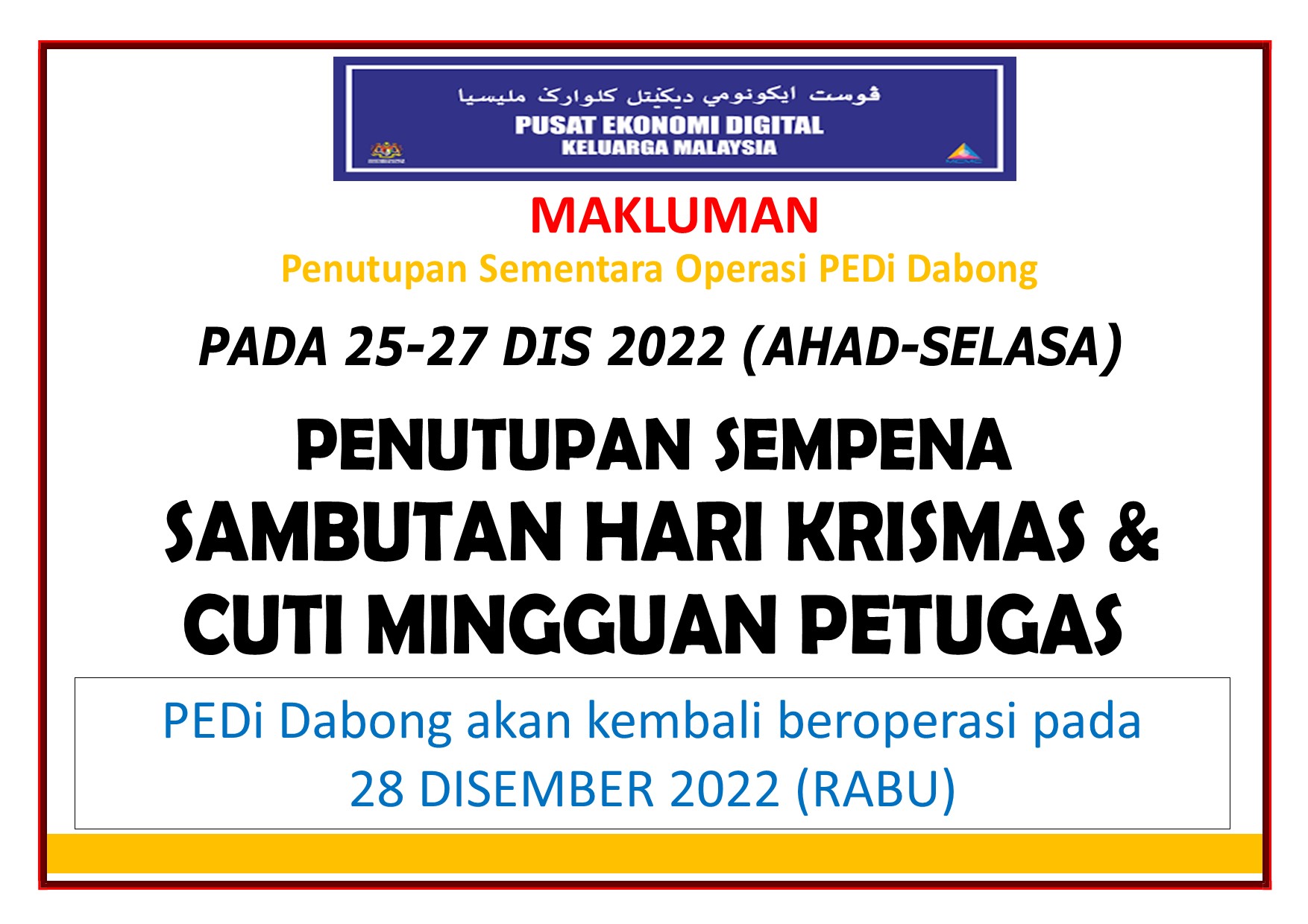 notis penutupan krismas