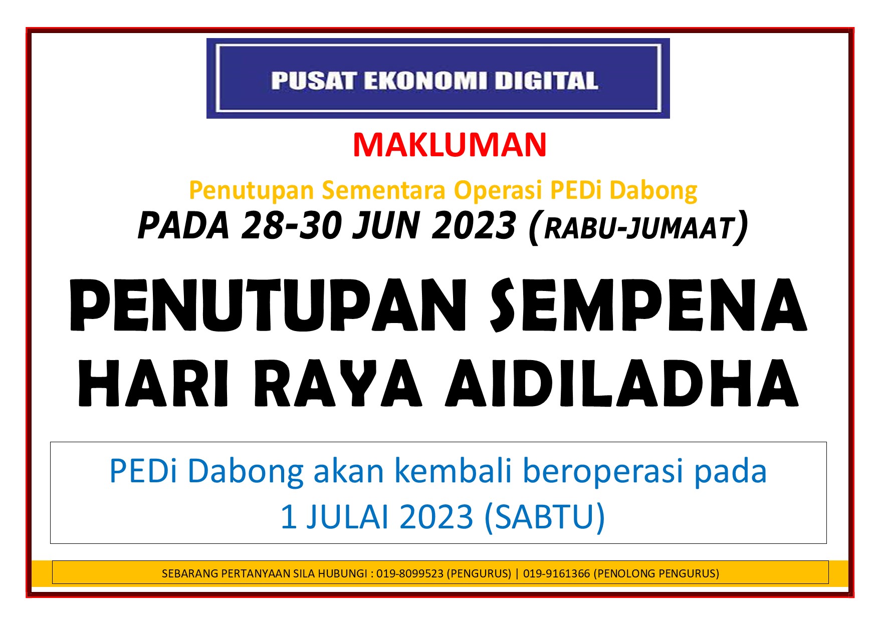 notis penutupan RAYA HAJI